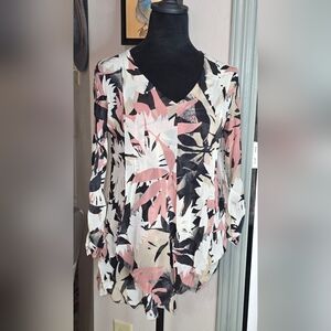 Alfani Multicolor Leaf Pattern Lighteeight Blouse